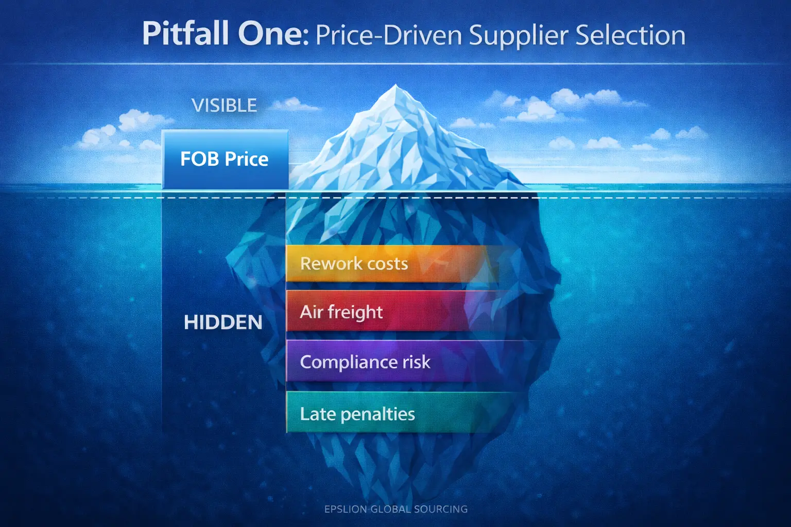 This visualizes the key argument that the lowest unit price is rarely the lowest total cost